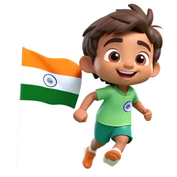 3D Cartoon Indian Boy Next to the Indian Flag - Symbol of National Pride